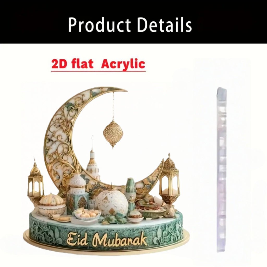 Croissant islamique avec motifs islamiques - Ornement de bureau en acrylique (MAC398)