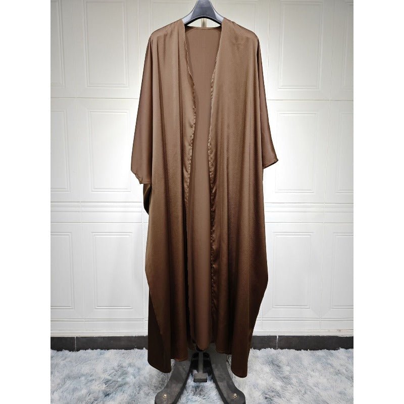 Robe Abaya à Manches Chauve-Souris Douces | Robe Cardigan en Satin à Col en V (MOA224)