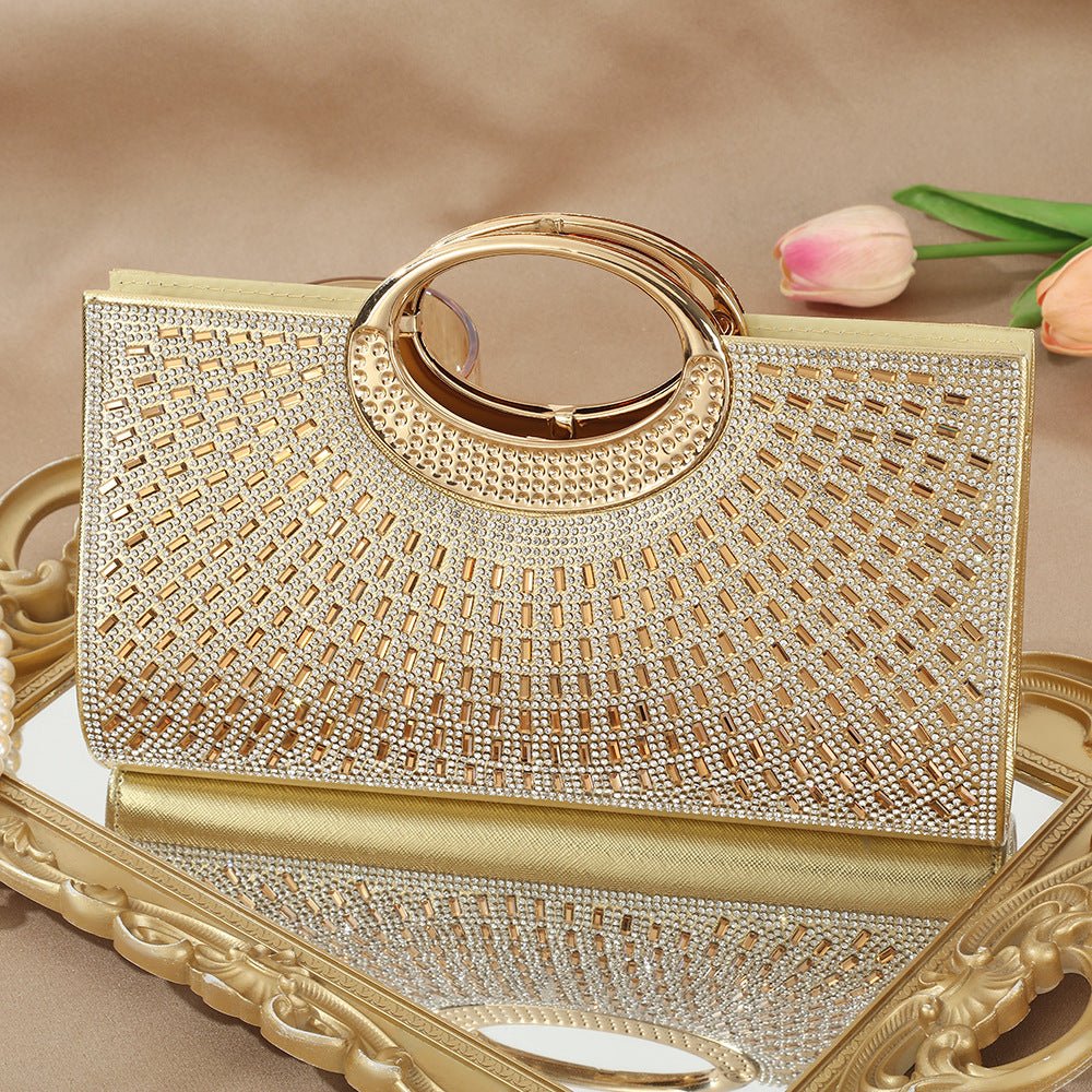 Sac Pochette Vintage à Grande Anse Circulaire Ornée de Strass Scintillants (MAC430)