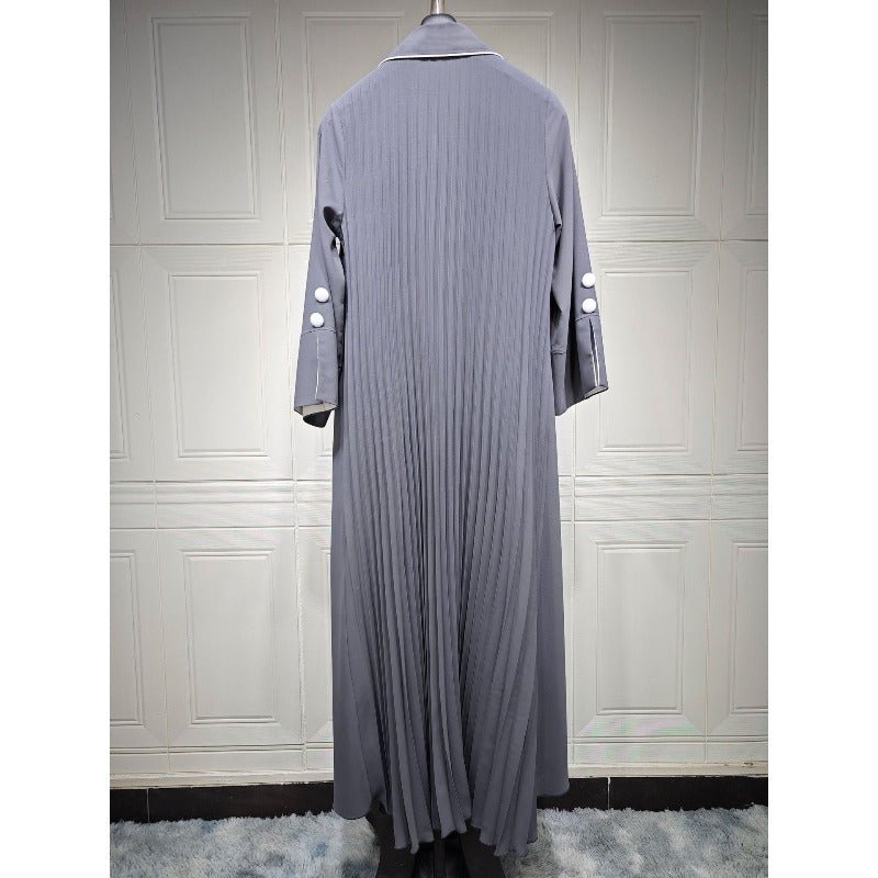 Robe longue automne et hiver à ouverture avant | Abaya cardigan plissée unie (MOA218)