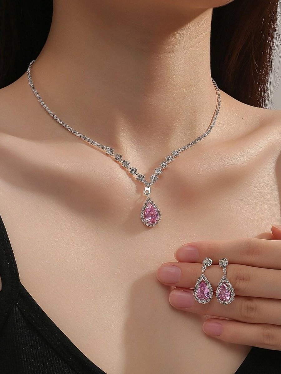 Collier et boucles d'oreilles pendantes MAC181 en zircons diamantés étincelants