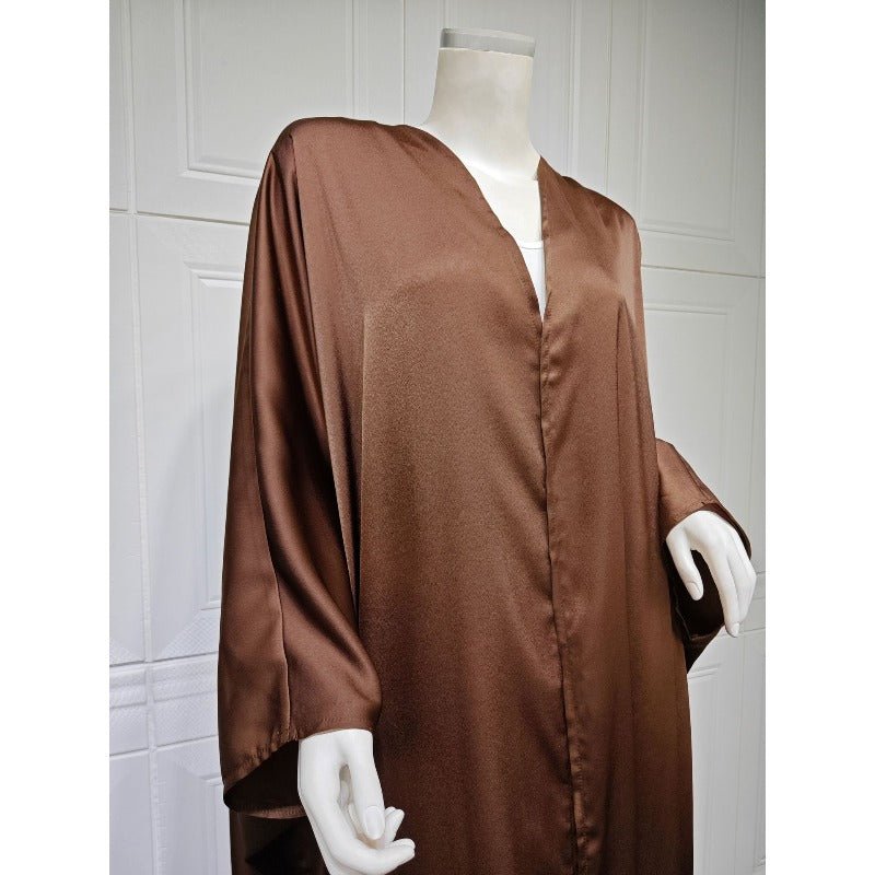 Robe Abaya à Manches Chauve-Souris Douces | Robe Cardigan en Satin à Col en V (MOA224)
