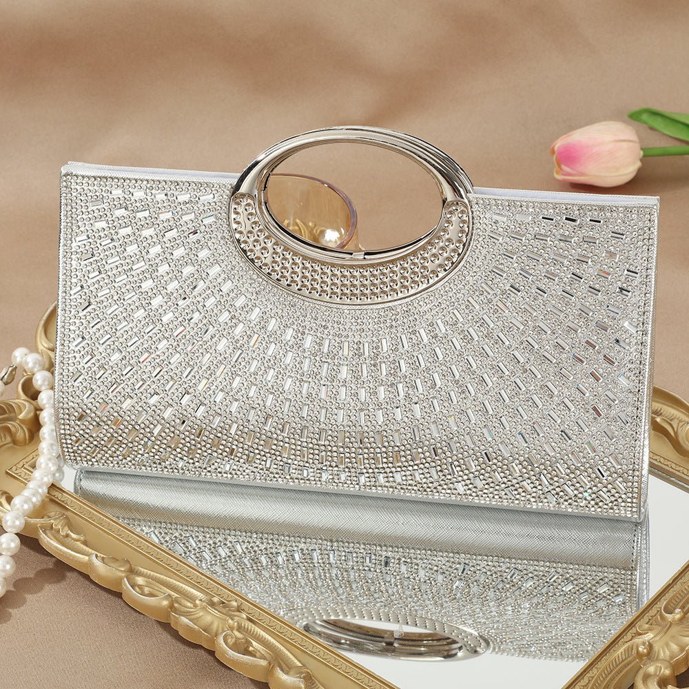 Sac Pochette Vintage à Grande Anse Circulaire Ornée de Strass Scintillants (MAC430)