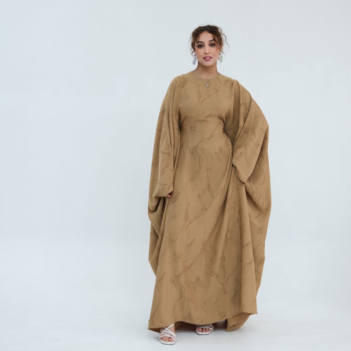 Robe Longue Imprimée à Manches Chauve-Souris (MA446)