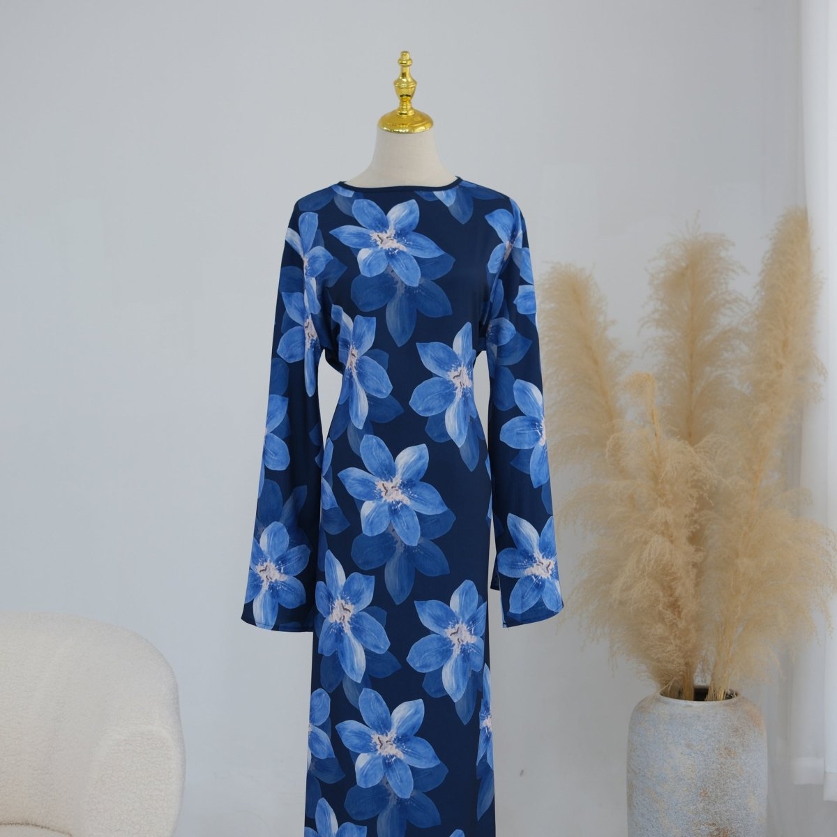 Robe Maxi Froissée Délavée à Imprimé Floral (MS437)