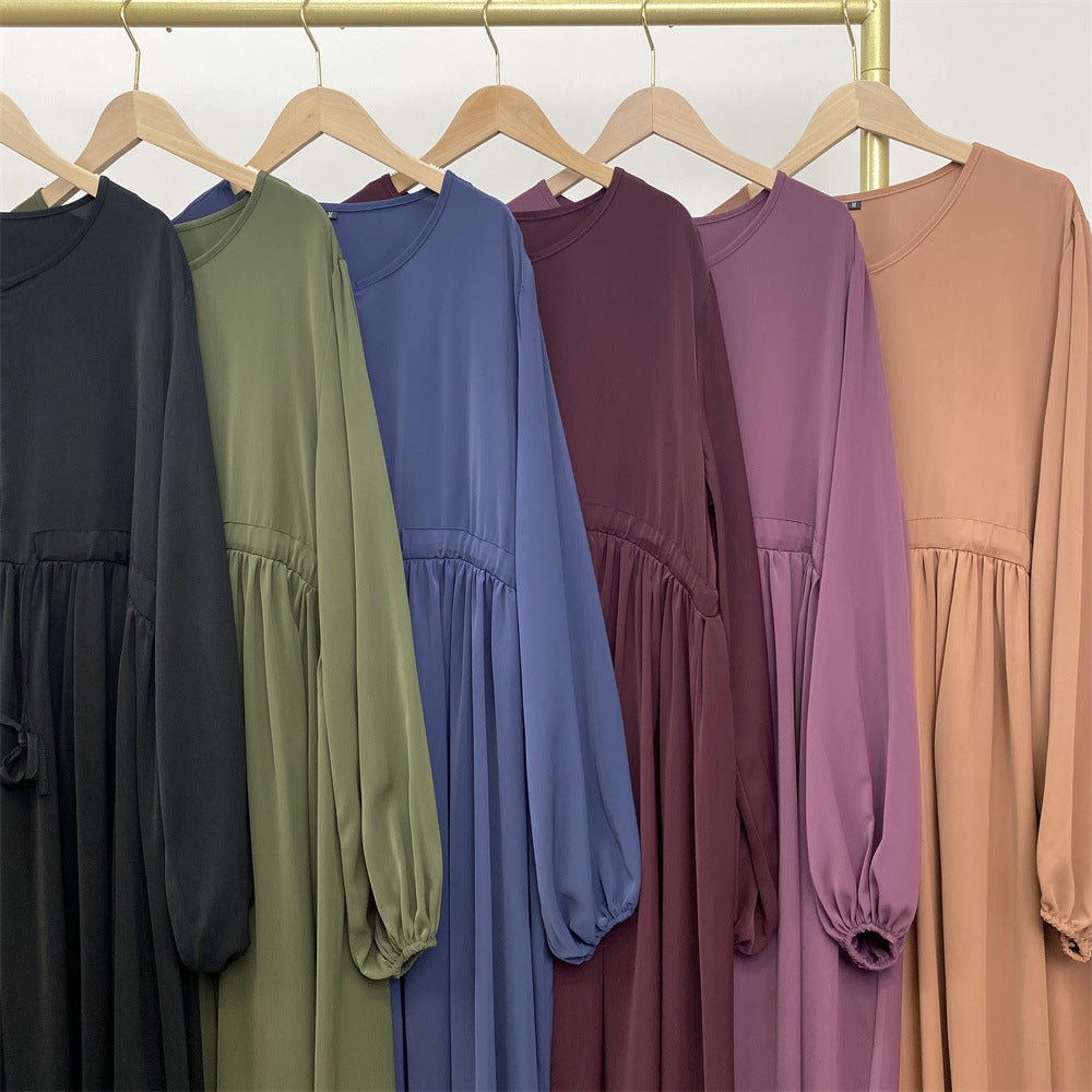 Abaya Ample Modeste pour Musulmane, Manches Extensibles, Fermeture Éclair Frontale, Coupe Trapèze (MA175)