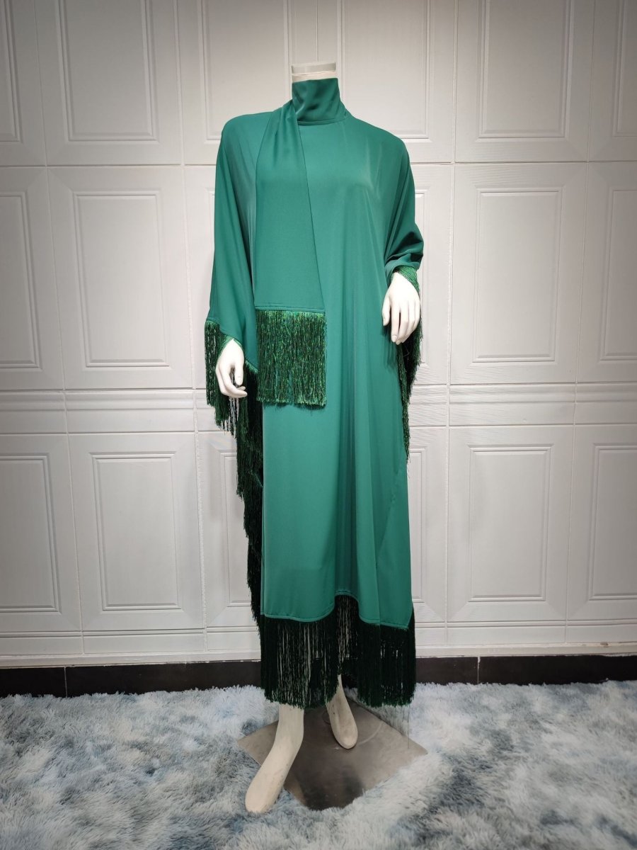 Kaftan Manches Chauve-Souris à Pompons | Robe de Soirée avec Détails Frangés Fluides (MA288)