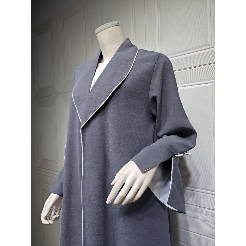 Robe longue automne et hiver à ouverture avant | Abaya cardigan plissée unie (MOA218)