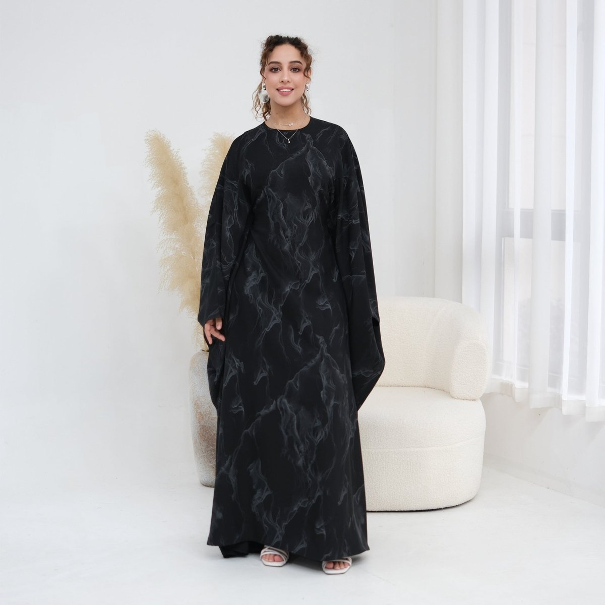 Robe Longue Imprimée à Manches Chauve-Souris (MA446)