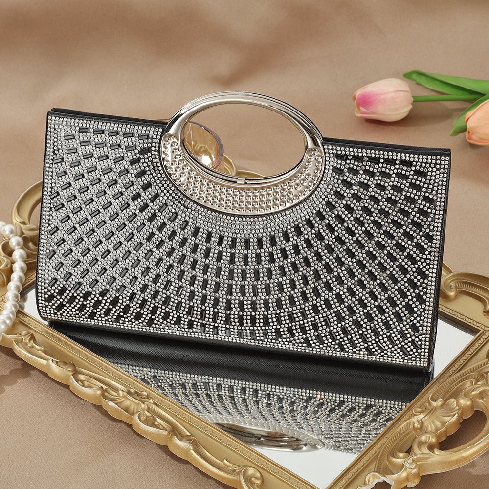 Sac Pochette Vintage à Grande Anse Circulaire Ornée de Strass Scintillants (MAC430)
