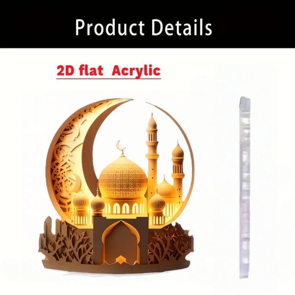 Croissant islamique avec motifs islamiques - Ornement de bureau en acrylique (MAC398)