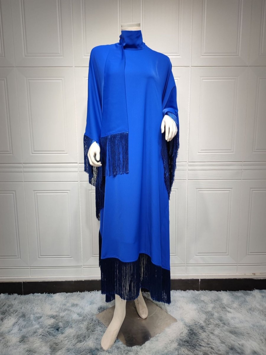Kaftan Manches Chauve-Souris à Pompons | Robe de Soirée avec Détails Frangés Fluides (MA288)