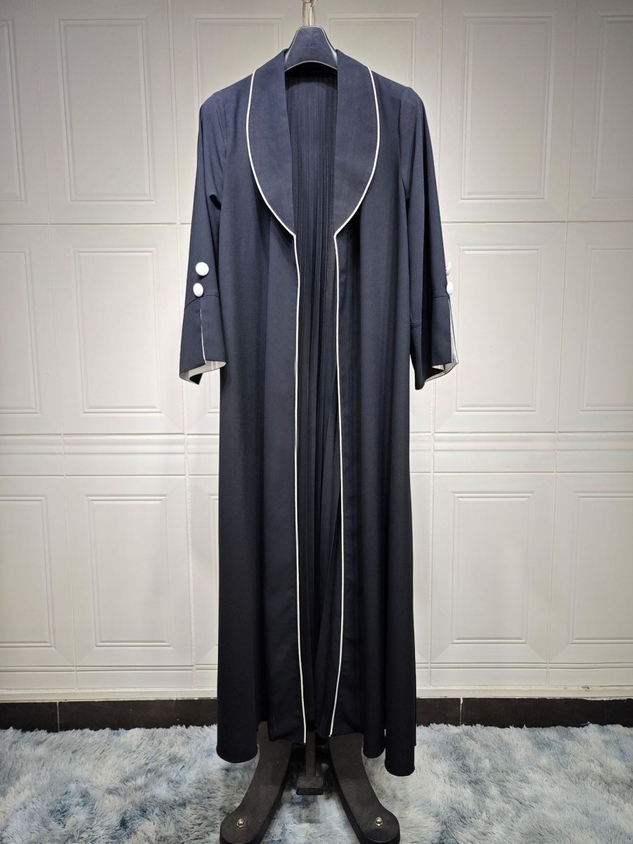 Robe longue automne et hiver à ouverture avant | Abaya cardigan plissée unie (MOA218)
