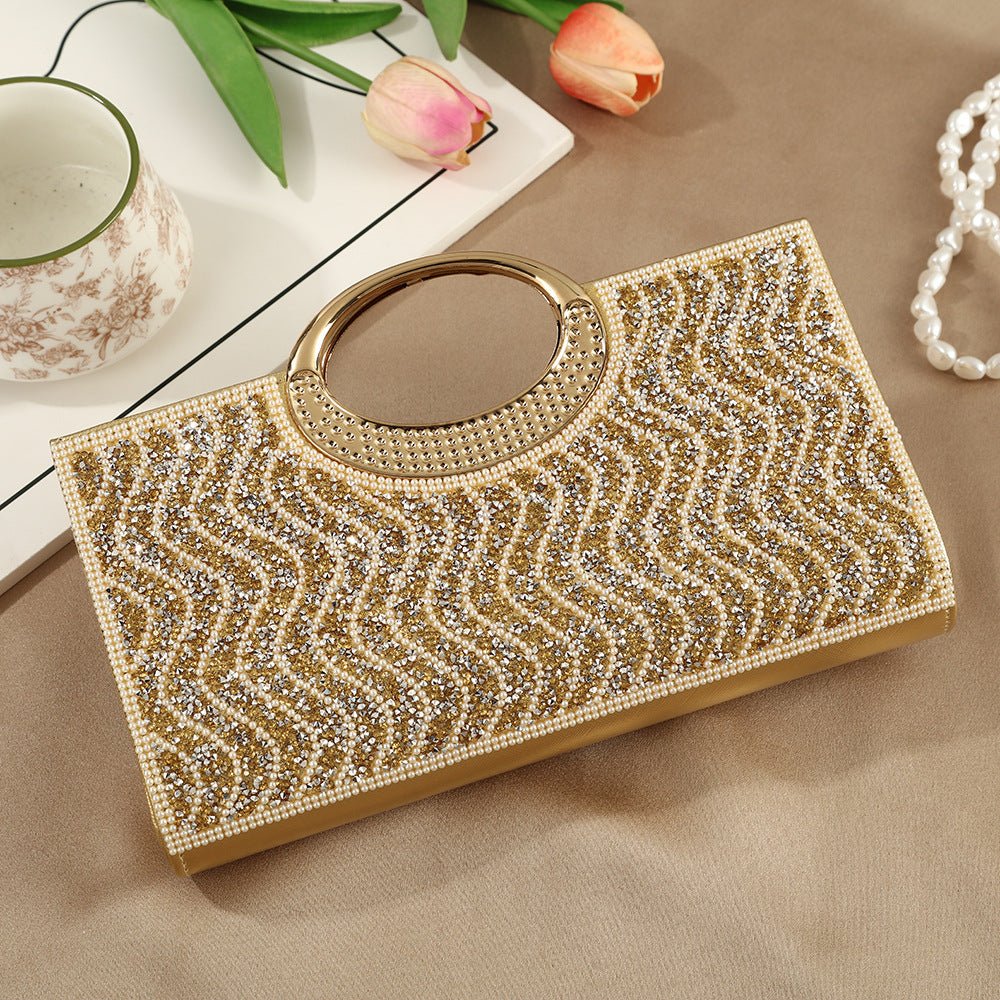 Sac Pochette Vintage à Grande Anse Circulaire Ornée de Strass Scintillants (MAC430)