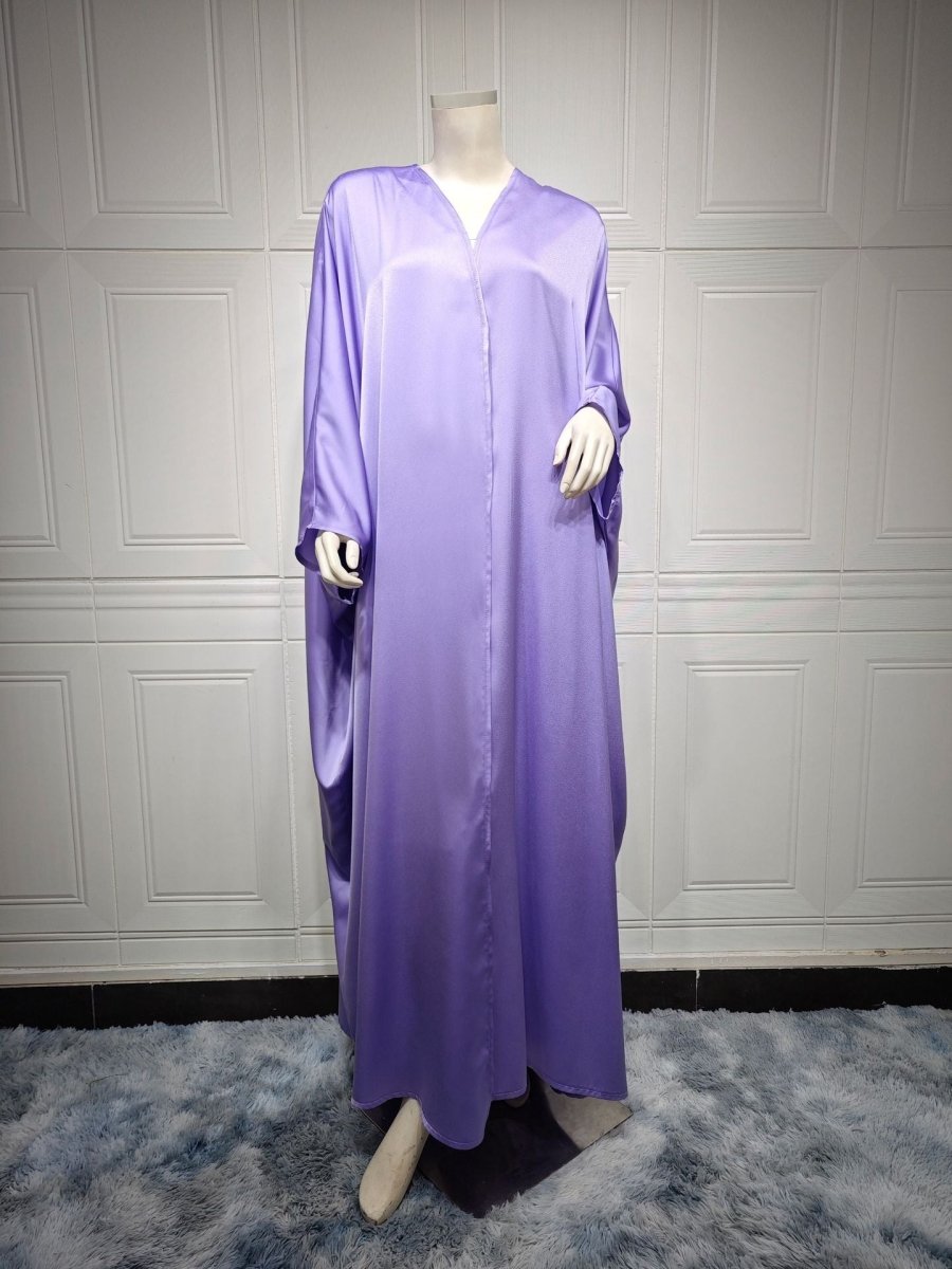 Robe Abaya à Manches Chauve-Souris Douces | Robe Cardigan en Satin à Col en V (MOA224)