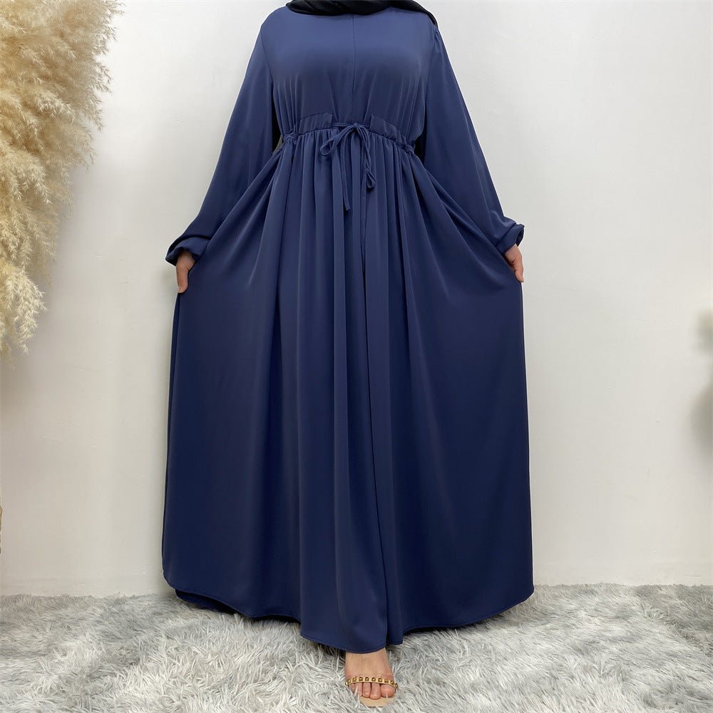 Abaya Ample Modeste pour Musulmane, Manches Extensibles, Fermeture Éclair Frontale, Coupe Trapèze (MA175)