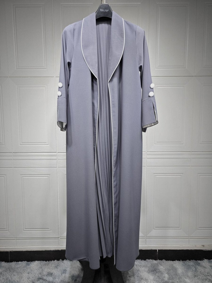 Robe longue automne et hiver à ouverture avant | Abaya cardigan plissée unie (MOA218)