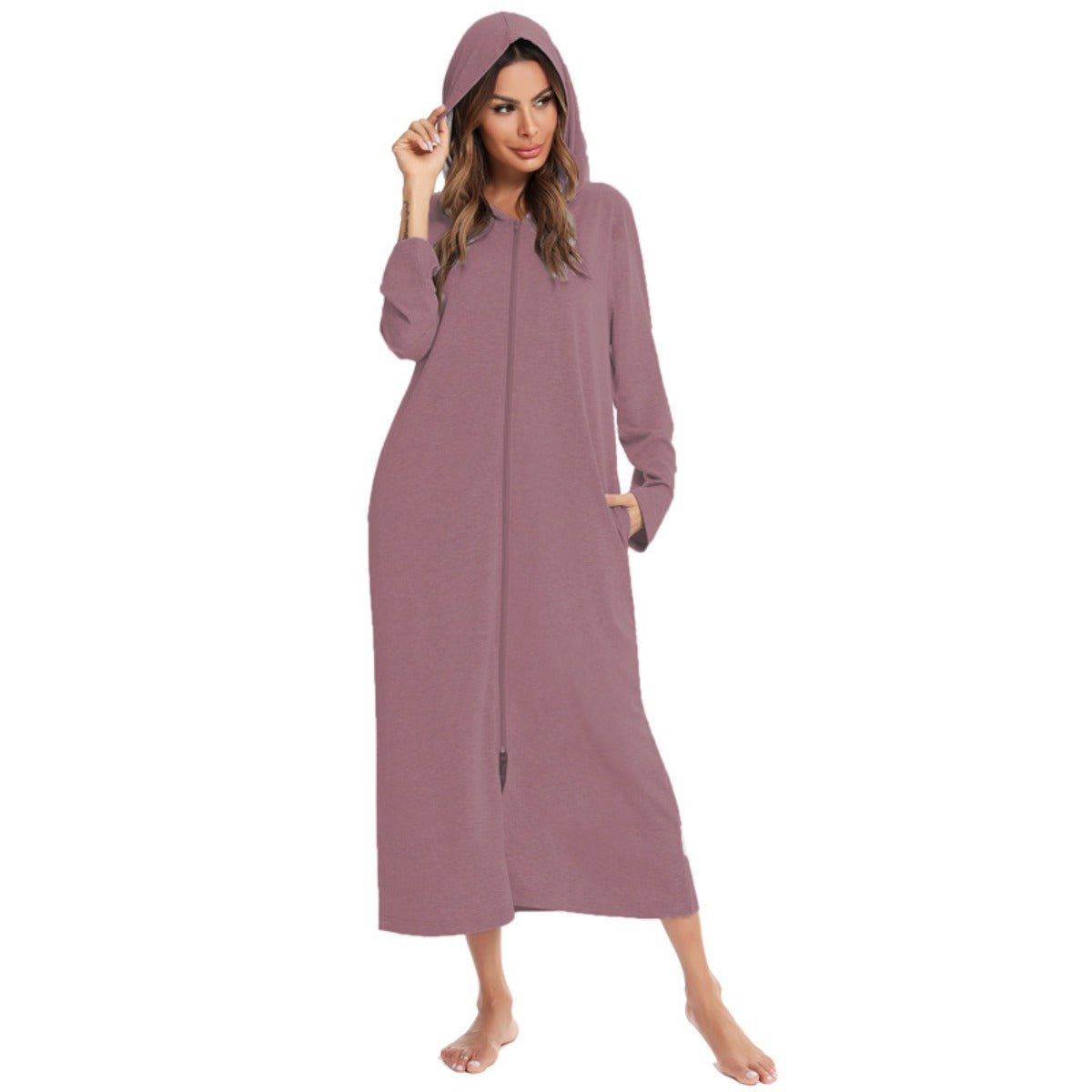 Cardigan long zippé et douillet avec poches | Confort Loungewear (MS110)