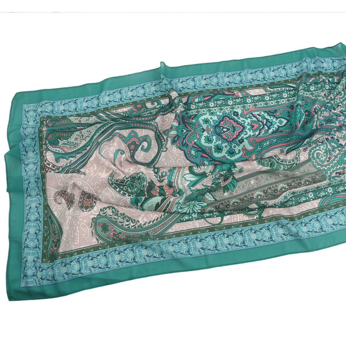 Écharpe Hijab en Mousseline Imprimée Élégante, Style Bohème, Respirante, Protection Solaire (MH136)