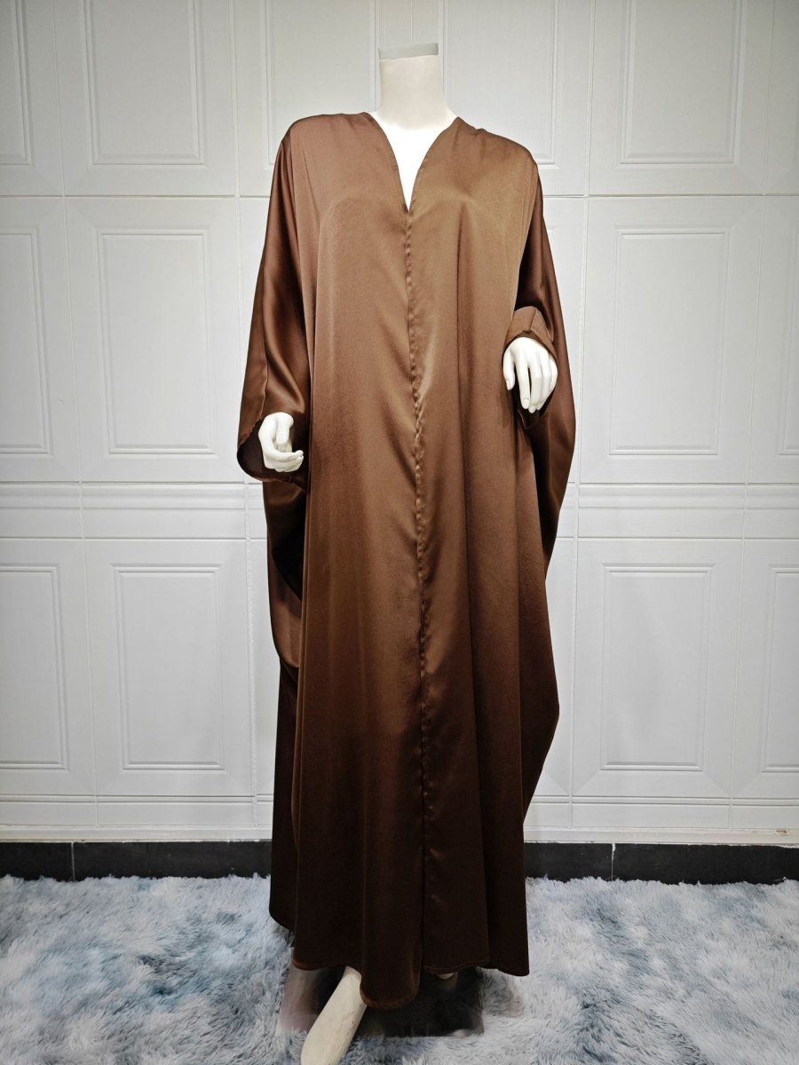 Robe Abaya à Manches Chauve-Souris Douces | Robe Cardigan en Satin à Col en V (MOA224)