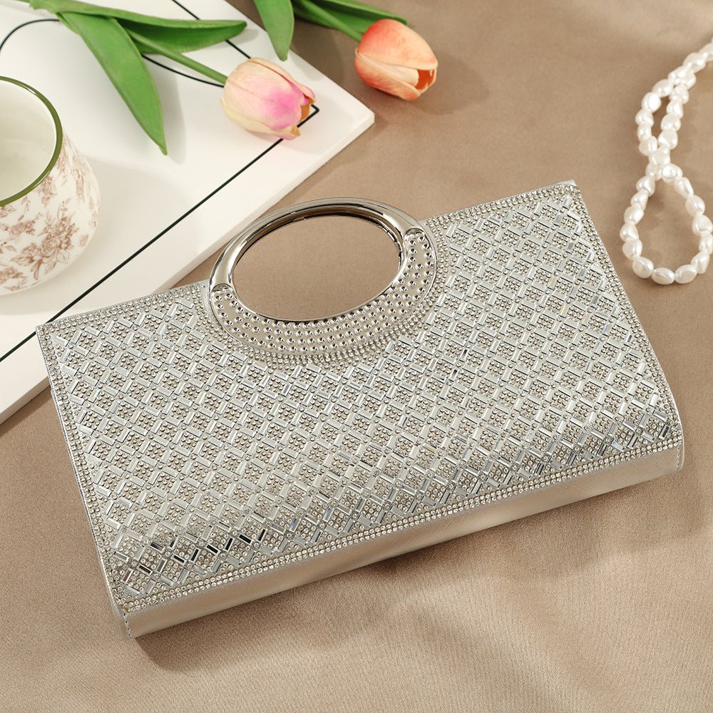 Sac Pochette Vintage à Grande Anse Circulaire Ornée de Strass Scintillants (MAC430)