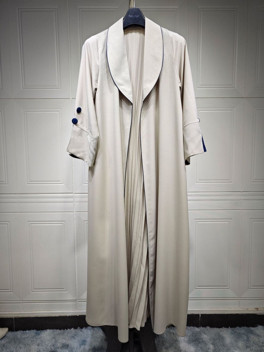 Robe longue automne et hiver à ouverture avant | Abaya cardigan plissée unie (MOA218)