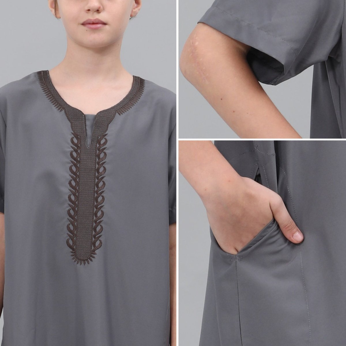 Qamis brodé pour garçons avec poches latérales (MKB035)