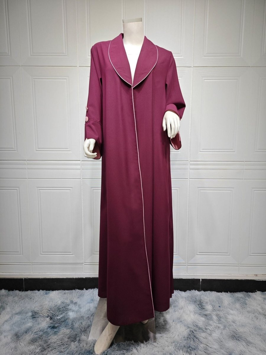 Robe longue automne et hiver à ouverture avant | Abaya cardigan plissée unie (MOA218)