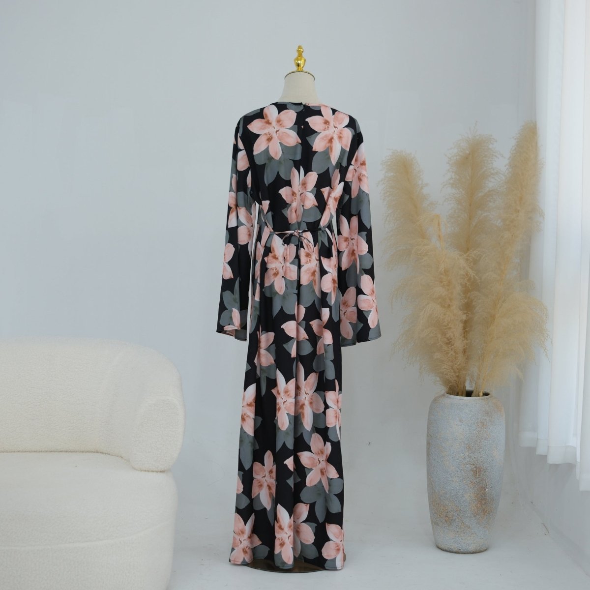 Robe Maxi Froissée Délavée à Imprimé Floral (MS437)