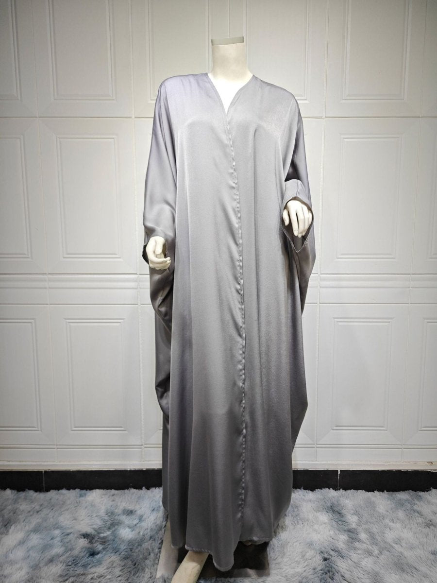 Robe Abaya à Manches Chauve-Souris Douces | Robe Cardigan en Satin à Col en V (MOA224)