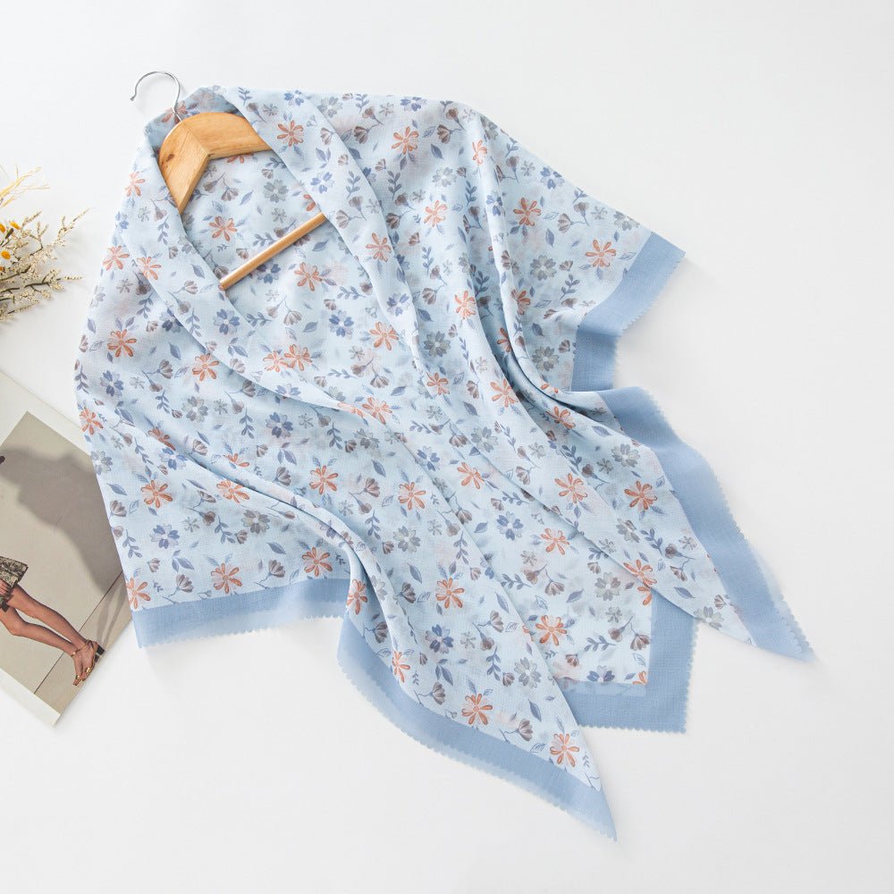 Hijab en voile MH072 à imprimé floral carré, à bordure ondulée