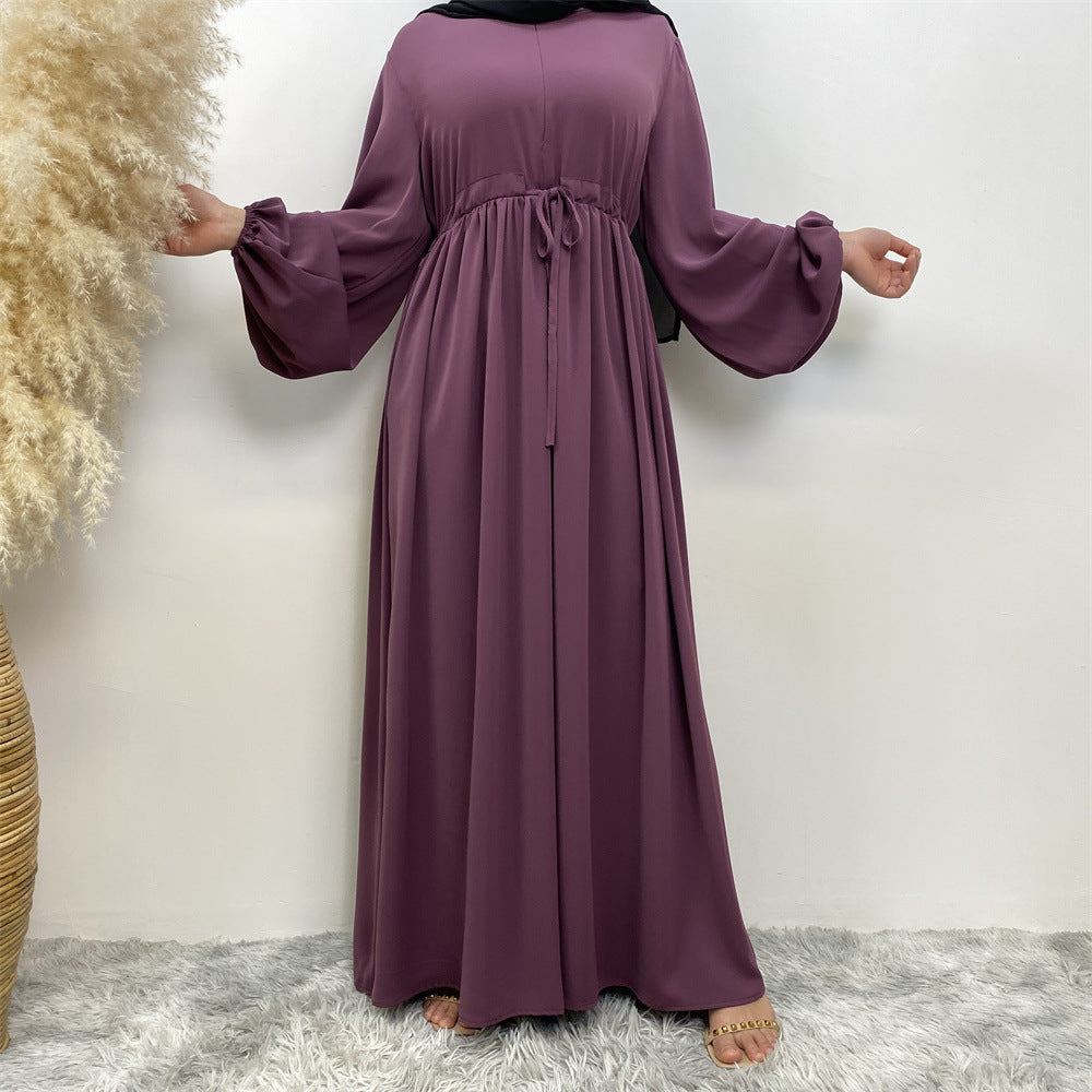 Abaya Ample Modeste pour Musulmane, Manches Extensibles, Fermeture Éclair Frontale, Coupe Trapèze (MA175)