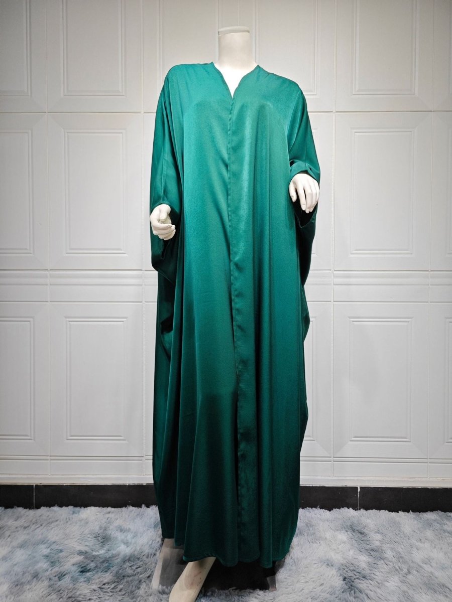 Robe Abaya à Manches Chauve-Souris Douces | Robe Cardigan en Satin à Col en V (MOA224)
