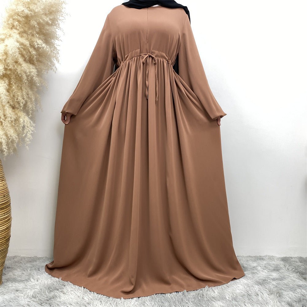 Abaya Ample Modeste pour Musulmane, Manches Extensibles, Fermeture Éclair Frontale, Coupe Trapèze (MA175)
