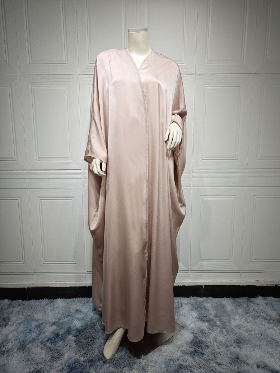 Robe Abaya à Manches Chauve-Souris Douces | Robe Cardigan en Satin à Col en V (MOA224)