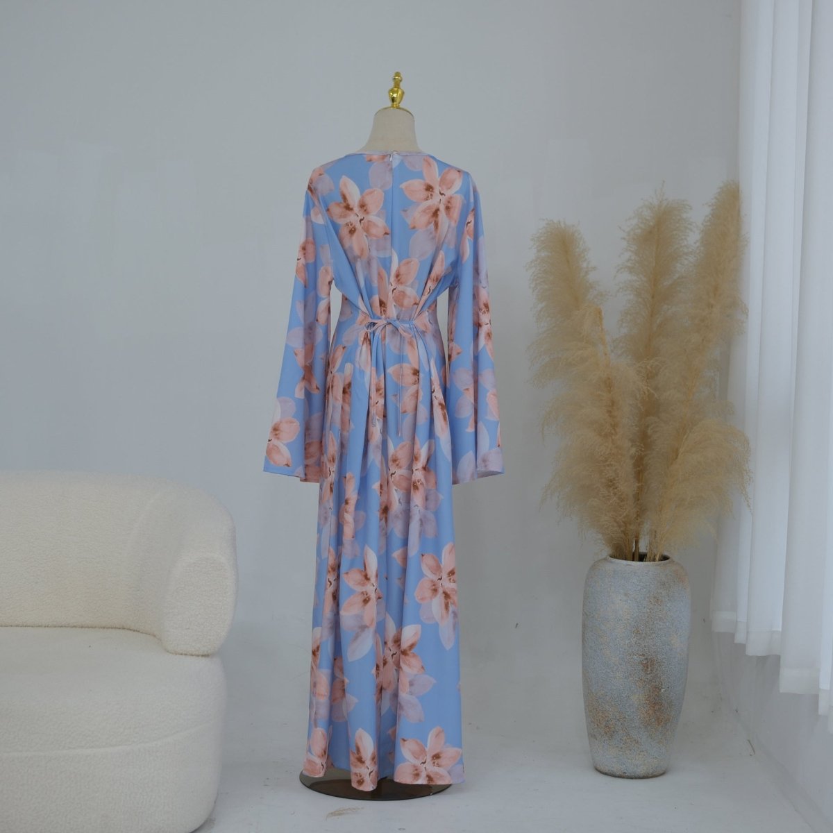 Robe Maxi Froissée Délavée à Imprimé Floral (MS437)
