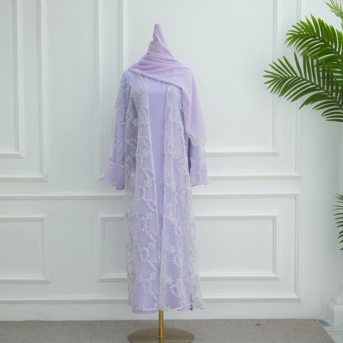 Abaya ouverte en mesh floral 3D (MOA288)