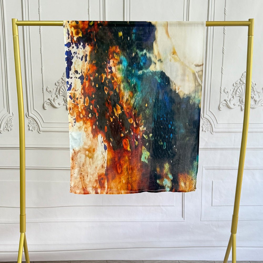 Hijab en coton artistique aquarelle avec motifs floraux peints (MH144)