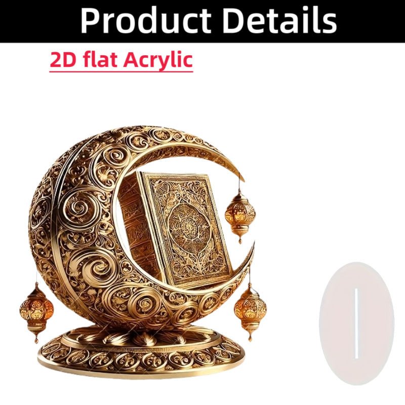 Croissant islamique avec motifs islamiques - Ornement de bureau en acrylique (MAC398)