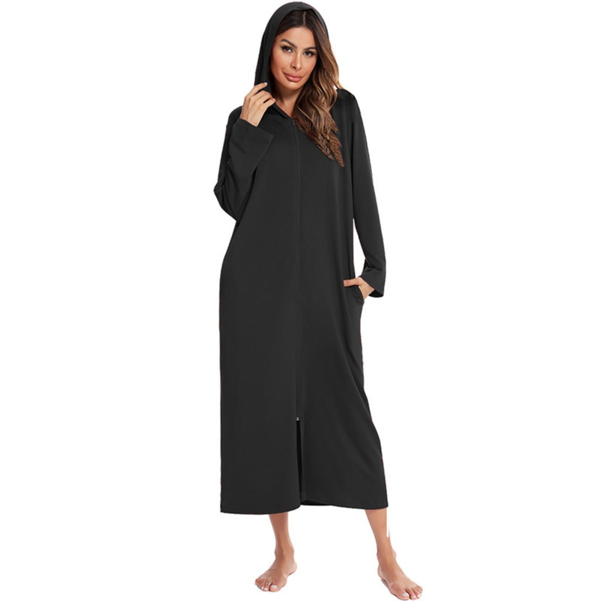Cardigan long zippé et douillet avec poches | Confort Loungewear (MS110)