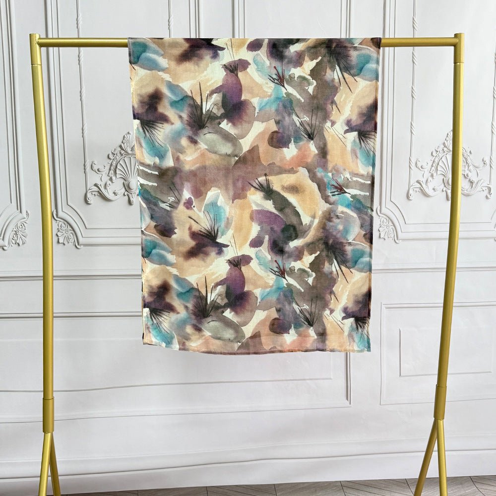 Hijab en coton artistique aquarelle avec motifs floraux peints (MH144)