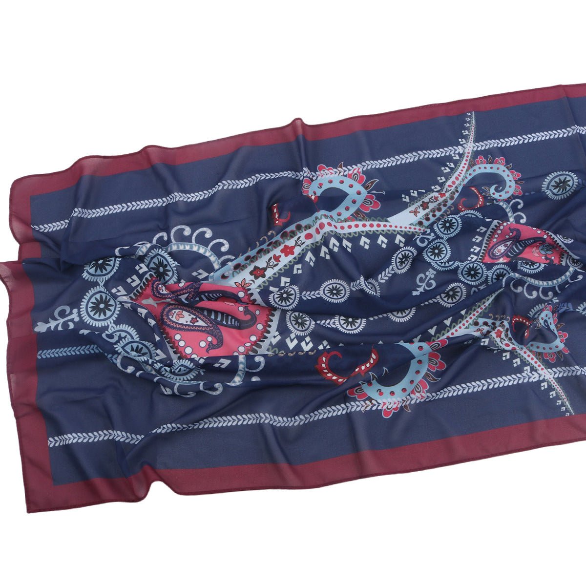 Écharpe Hijab en Mousseline Imprimée Élégante, Style Bohème, Respirante, Protection Solaire (MH136)