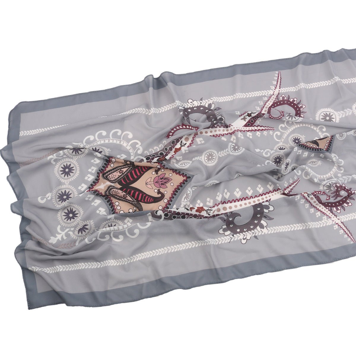 Écharpe Hijab en Mousseline Imprimée Élégante, Style Bohème, Respirante, Protection Solaire (MH136)